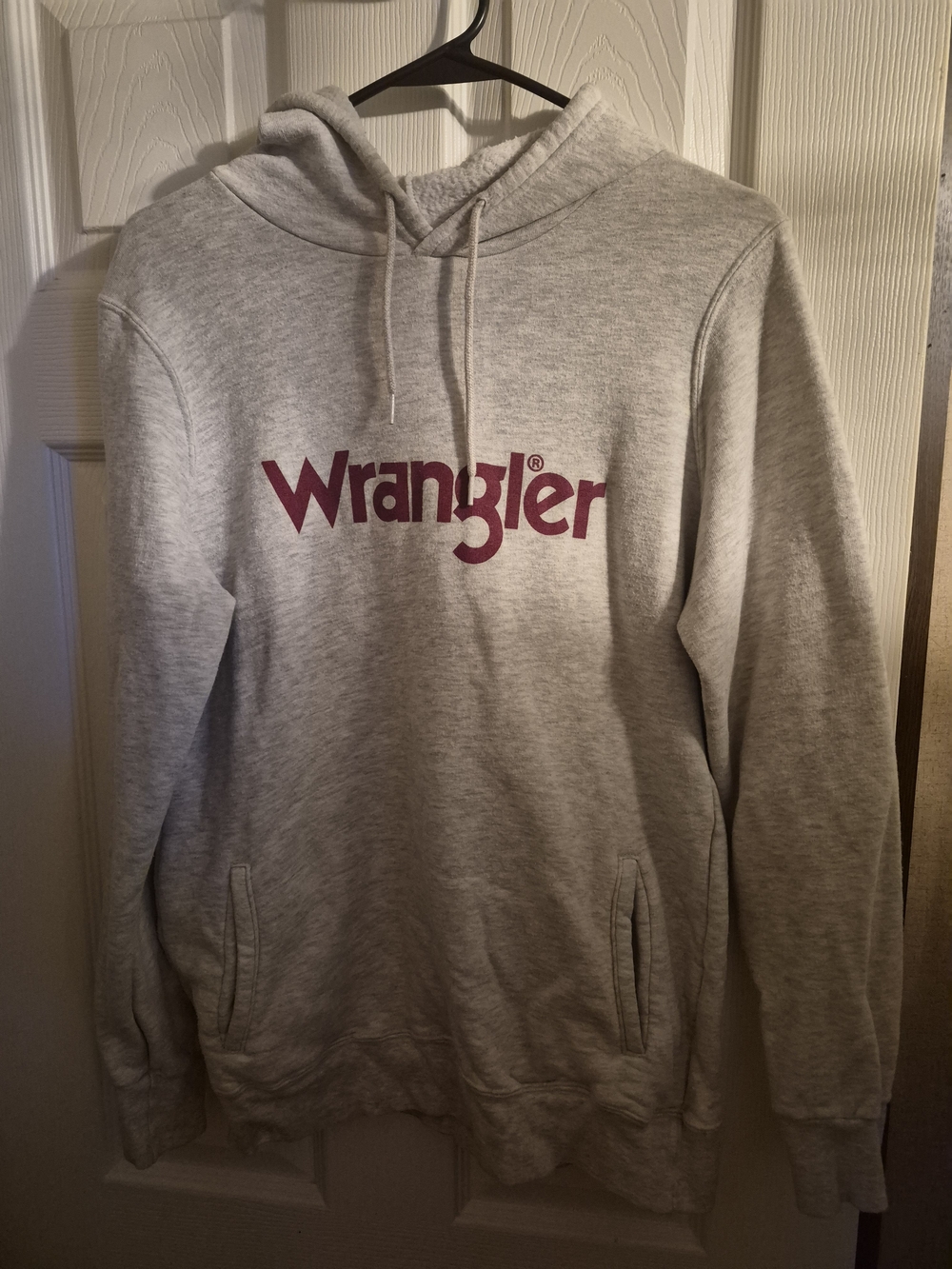 Wrangler Light Gray Hoodie with Burgundy Logo